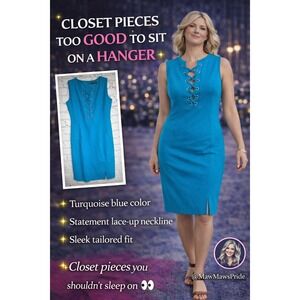 Ivanka Trump Turquoise Blue Lace-Up Midi Dress